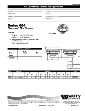 Watts Sink Strainer Submittal Form