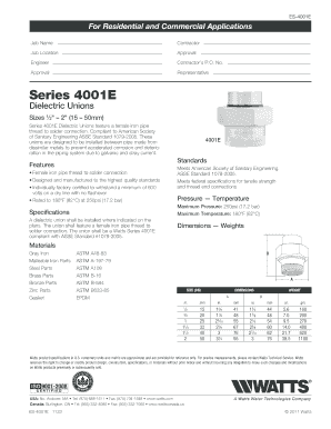 Dielectric Union Installation Form