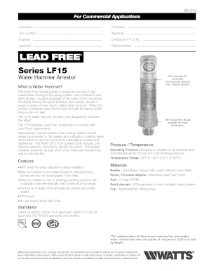 Watts LF15 Water Hammer Arrestor Installation Form