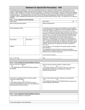 Special Diet Prescription Statement - VDH