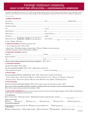 Fairleigh Dickinson University Adult Part-Time Undergraduate Application