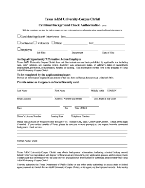 Texas A&M University-Corpus Christi Criminal Background Check Authorization