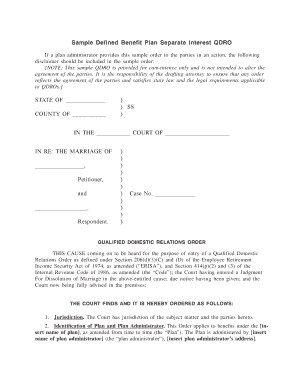 Sample Defined Benefit Plan QDRO