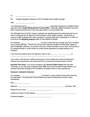 Employer Attestation Statement of ACA-Compliant Group Health Coverage