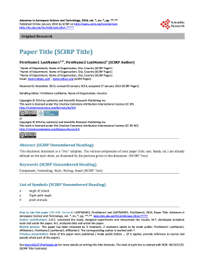 Template for SCIRP-Journal AAST Template used as DOC and DOCX Style names start with SCIRP Template also converted to be used with OpenOffice No other styles should be used by authors to stick to paper conformity