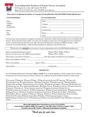 TIPRO Membership Directory Update Form