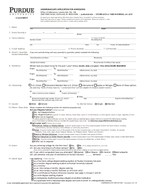 Purdue Calumet Undergraduate Application Form