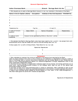 Indian Overseas Bank Account Opening Form