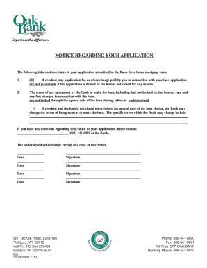 Mortgage Loan Application Notice