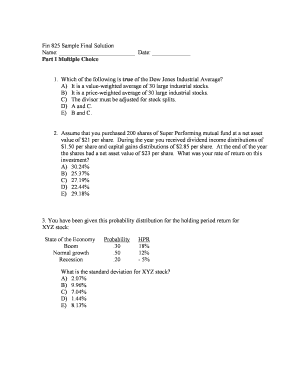 Fin 825 Sample Final Solution