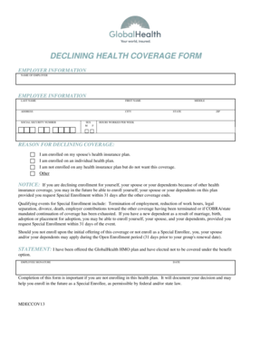 Declining Health Coverage Form