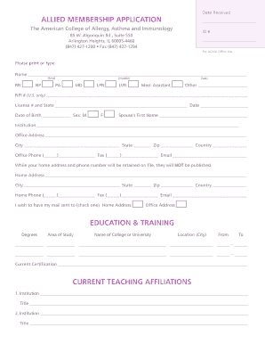 Allied Health Professional Membership Application