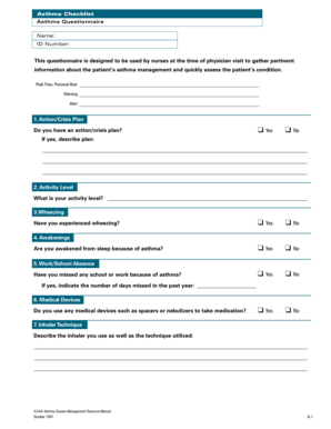 Asthma Checklist and Questionnaire