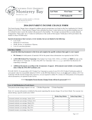 2014-2015 Parent Income Change Form