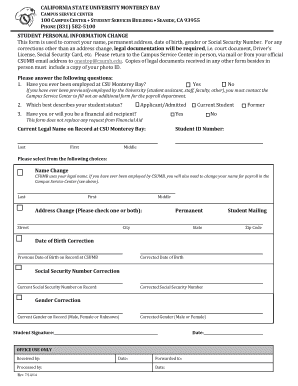 California Student Personal Information Change Form
