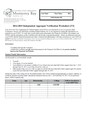 2014-2015 Independent Aggregate Verification Worksheet