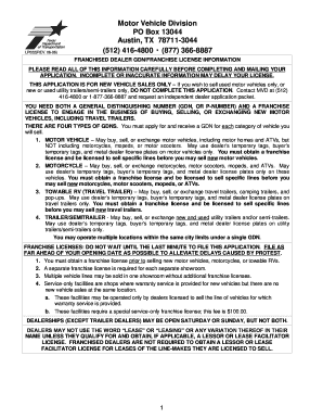 Texas Franchised Dealer License Application