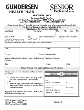 Gundersen Senior Preferred Medicare Advantage Application