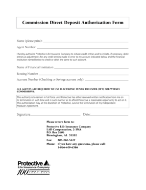 Commission Direct Deposit Authorization Form