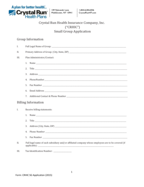 Crystal Run Health Insurance Small Group Application