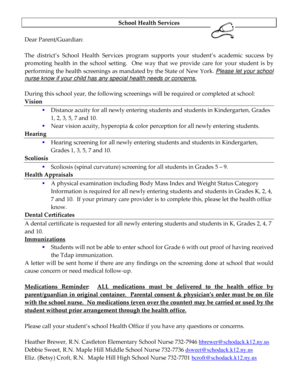New York School Health Services Notice and Consent Form