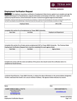 Employment Verification Request Form