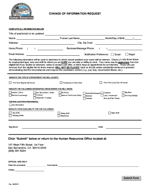 Change of Information Request Form