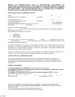 Modelo de Representación para la Presentación Electrónica de Solicitudes de Compensación, Aplazamiento o Fraccionamiento de Deudas Tributarias