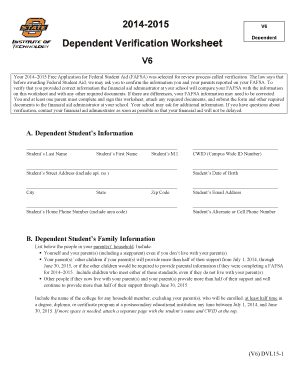 2014-2015 Dependent Verification Worksheet