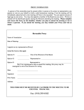 Homeowner Meeting Proxy Form