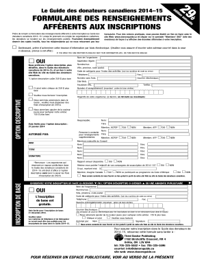 Formulaire des renseignements afférents aux inscriptions