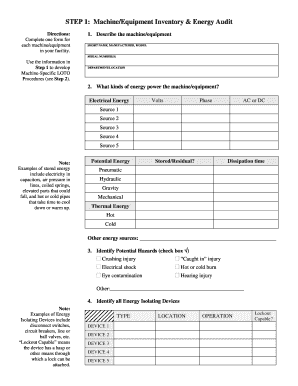 Machine-Specific Lockout/Tagout Procedure Form