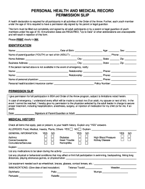 Order of the Arrow Health and Permission Slip