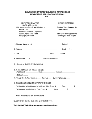 Northrop Grumman Retiree Club Membership Application
