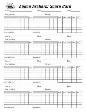 Audco Archers Score Card