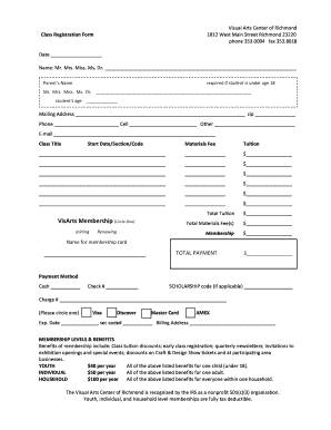 Visual Arts Center Class Registration Form