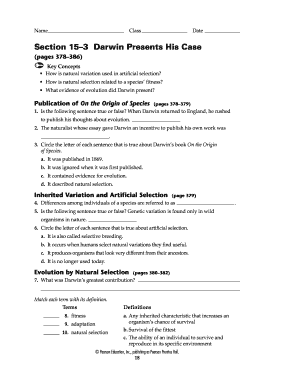 Darwin's Evolution Worksheet
