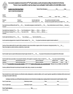 Student Health Condition Information Form