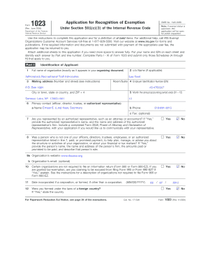 IRS Form 1023 Application for Tax Exemption