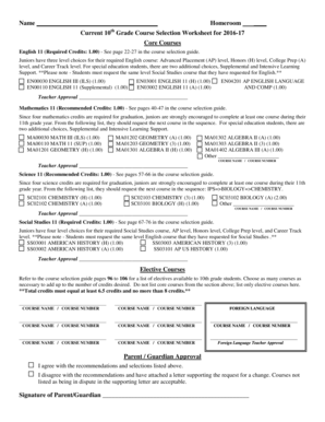 Grade 10 Course Selection Worksheet