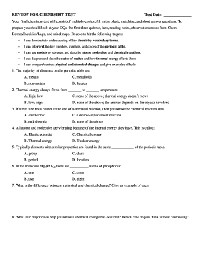 Chemistry Test Review