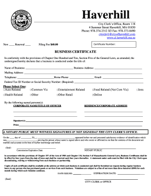 Massachusetts Business Certificate