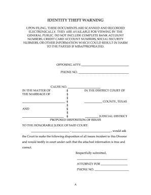 Texas Divorce Property Division Form