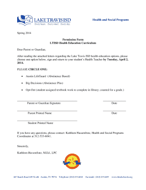 LTISD Health Education Permission Form