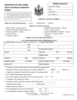 Maine Liquor License Application