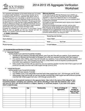 2014-2015 Verification Worksheet