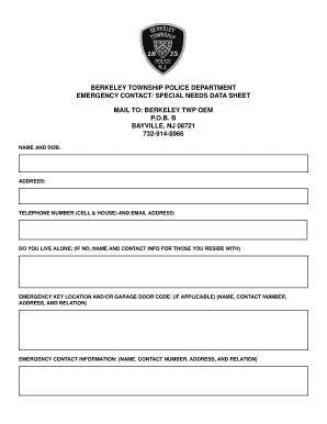 Berkeley Township Emergency Contact Form