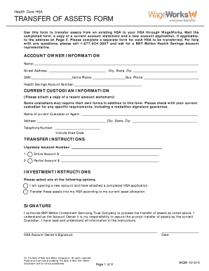 Health Savings Account Transfer of Assets Form