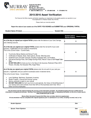 2015-2016 Asset Verification Form