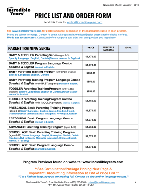 Incredible Years Parent Training Order Form